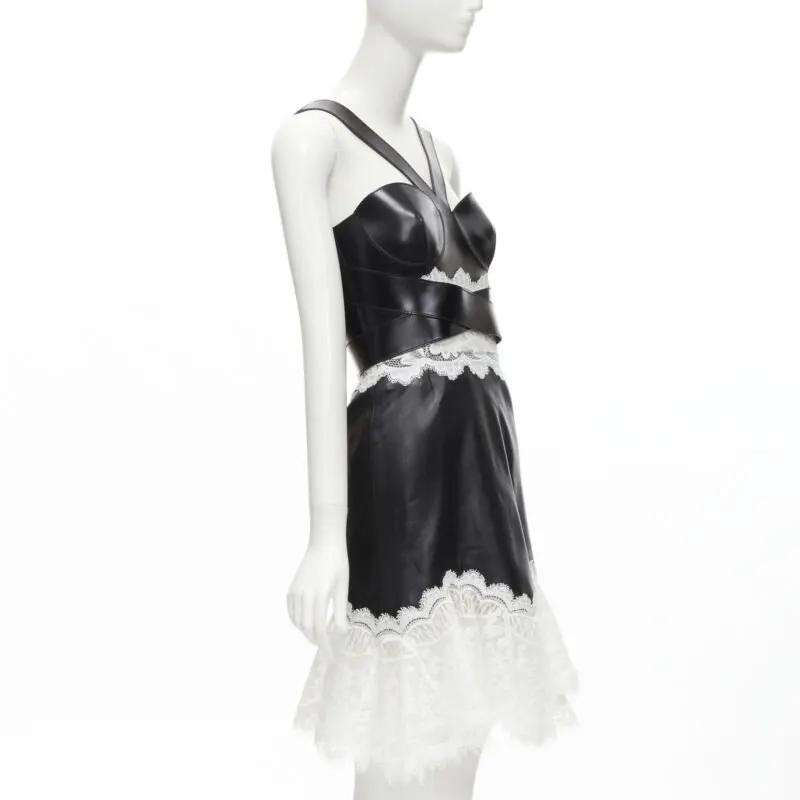 Alexander McQueen Lace Bustier Dress Black Leather Never worn - Inside View