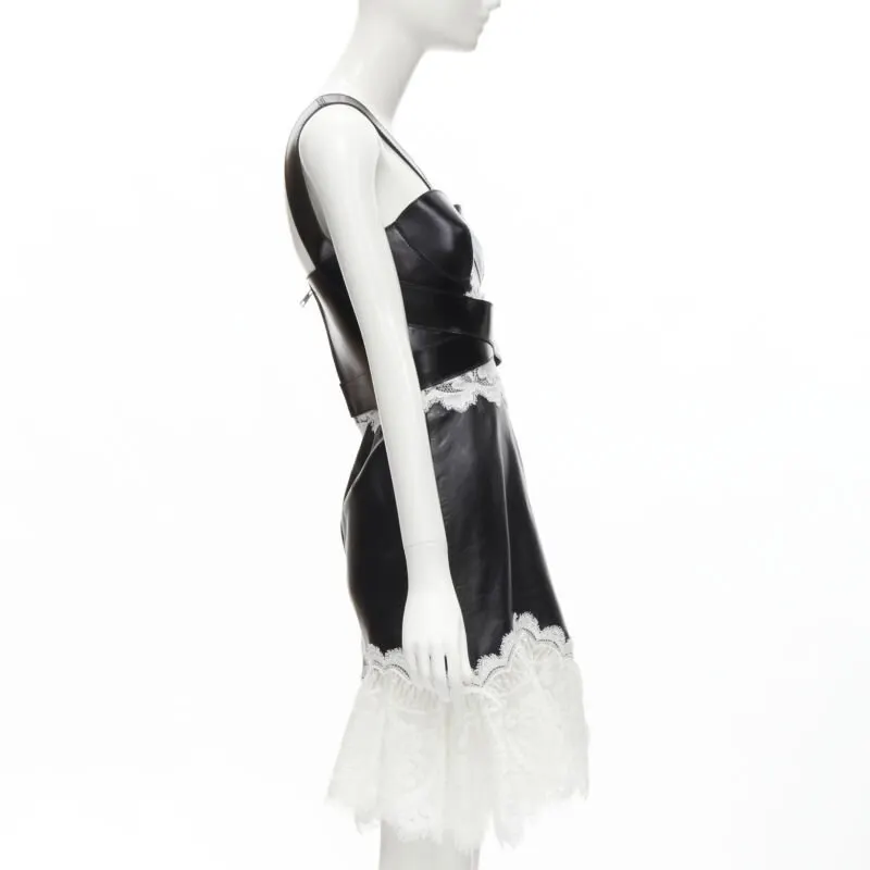 Alexander McQueen Lace Bustier Dress Black Leather Never worn - Model View