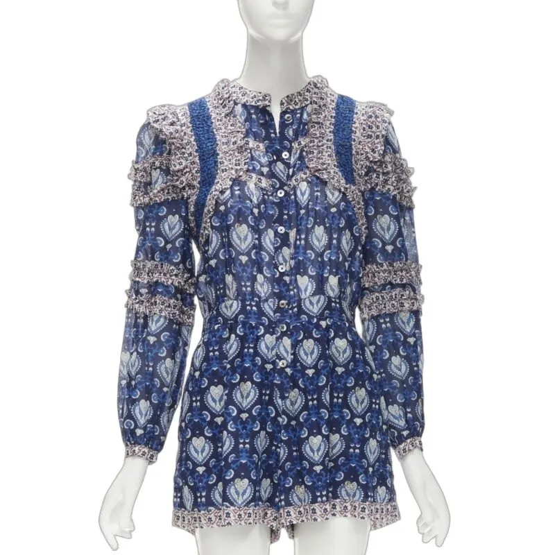 SEA New York Blue Floral Romper Blue Cotton Never worn - Front View