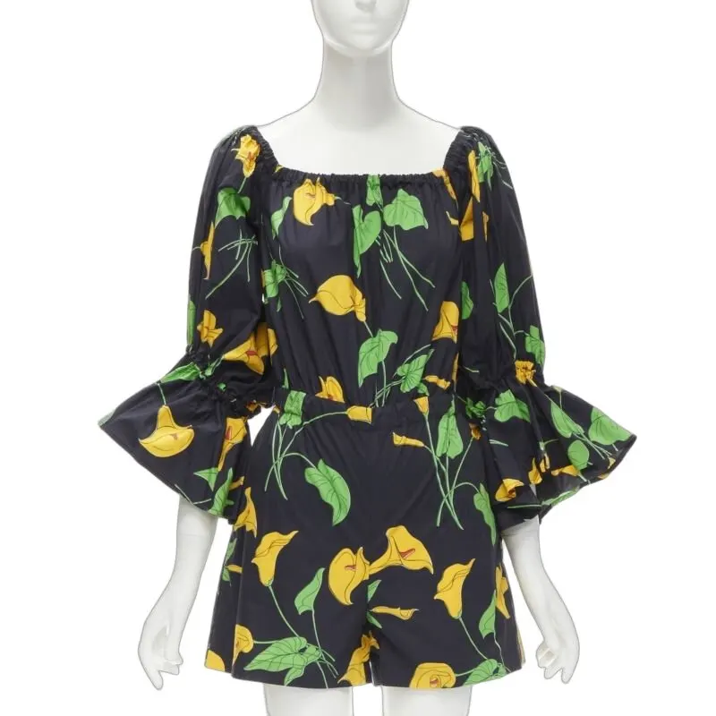 Unsigned Leaf Print Romper Black Cotton Never worn - Front View