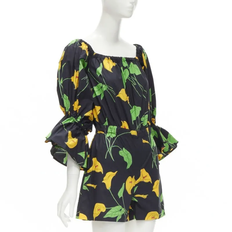 Unsigned Leaf Print Romper Black Cotton Never worn - Inside View