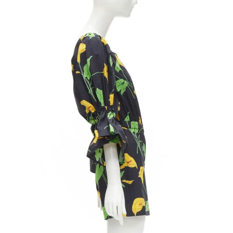 Unsigned Leaf Print Romper Black Cotton Never worn - Model View