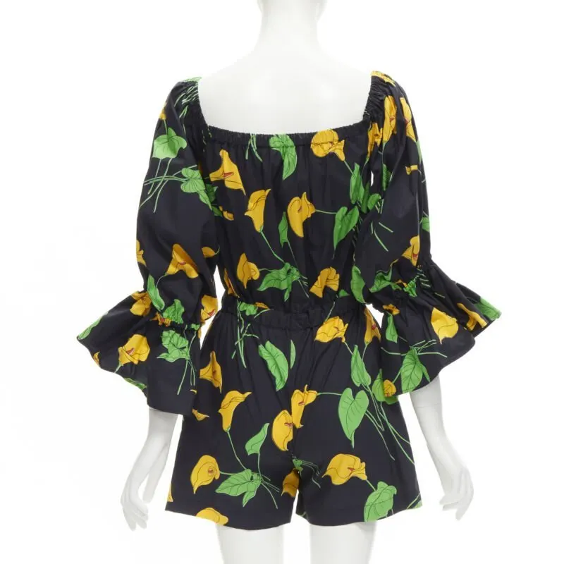 Unsigned Leaf Print Romper Black Cotton Never worn - Box View