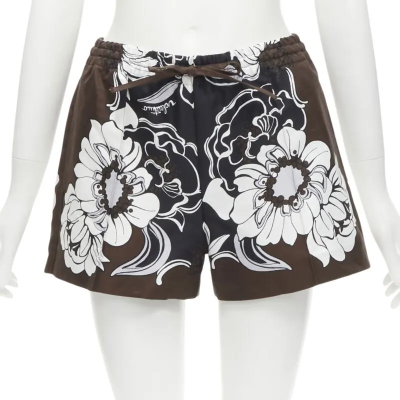 Valentino Floral Drawstring Brown Silk Never worn - Front View