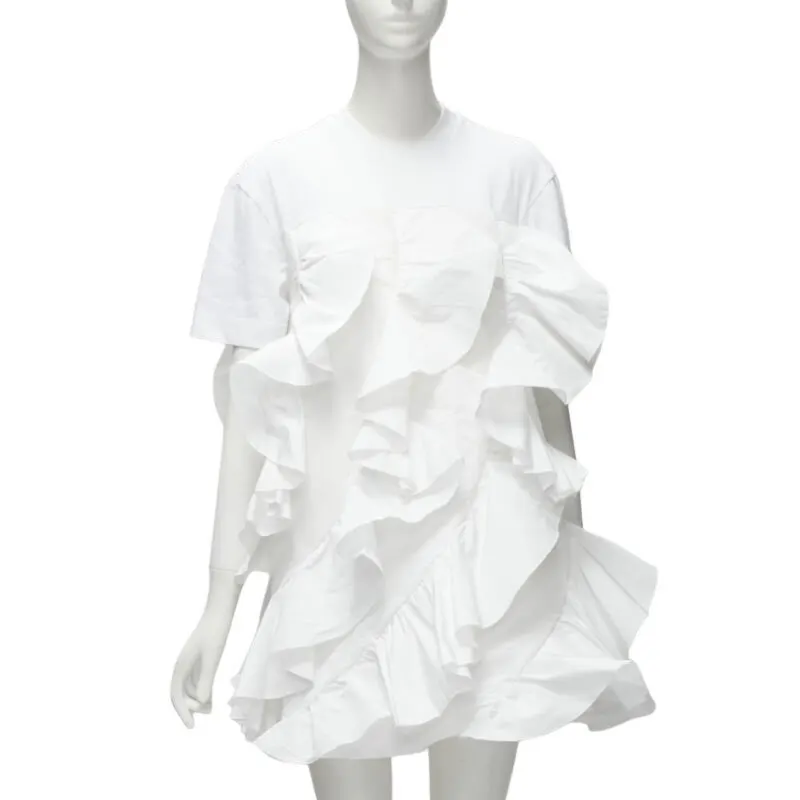 Alexander McQueen Spiral Ruffle Tee Beige Cotton Very good - Front View
