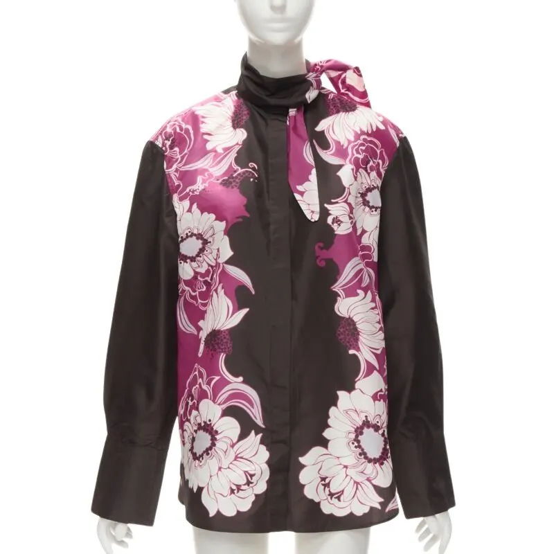 Valentino Floral Print Shirt Brown Silk Very good - Front View