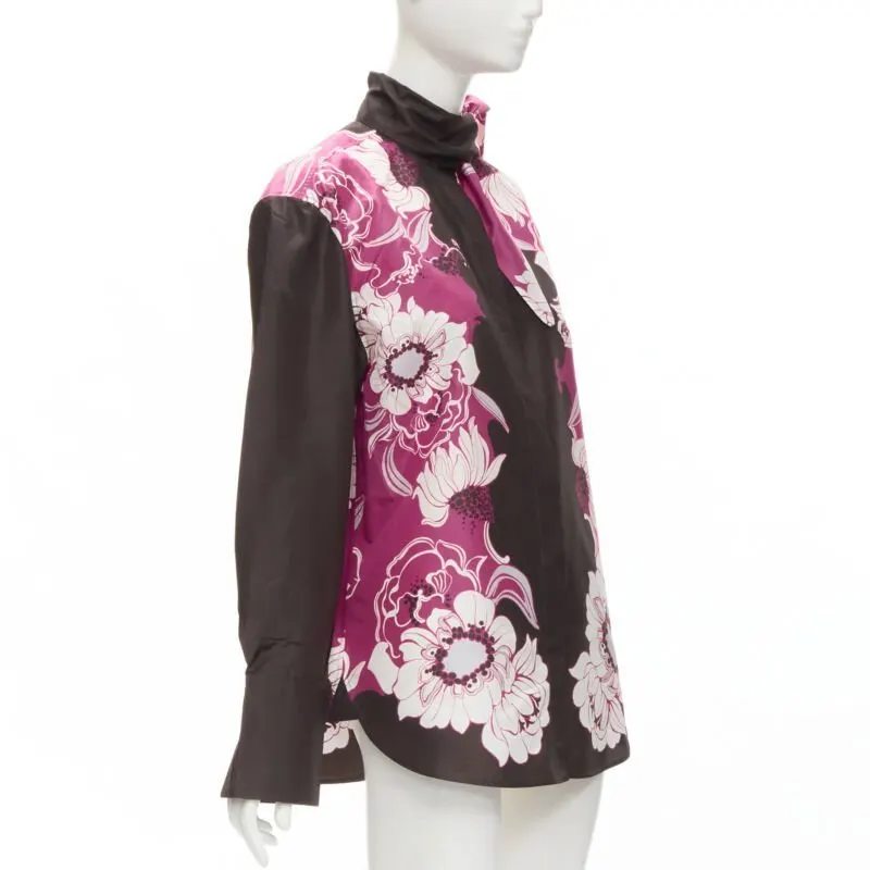 Valentino Floral Print Shirt Brown Silk Very good - Inside View