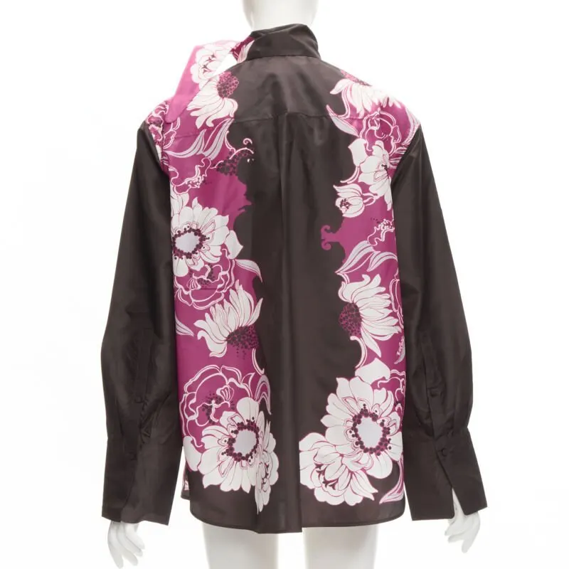 Valentino Floral Print Shirt Brown Silk Very good - Box View