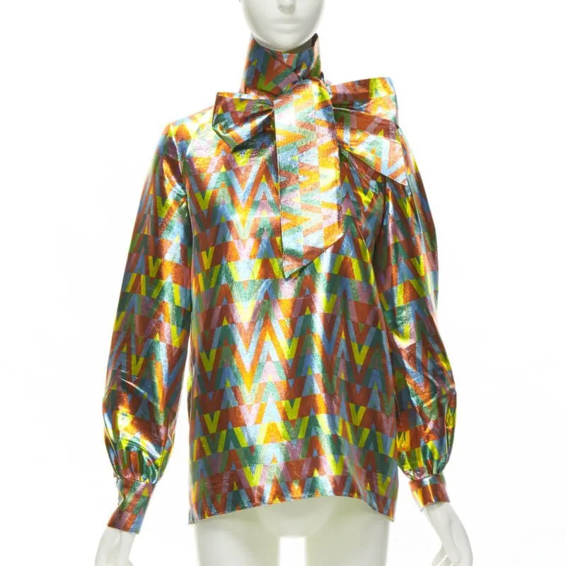Valentino Graphic Tie Blouse MultiColor Polyester Very good - Front View