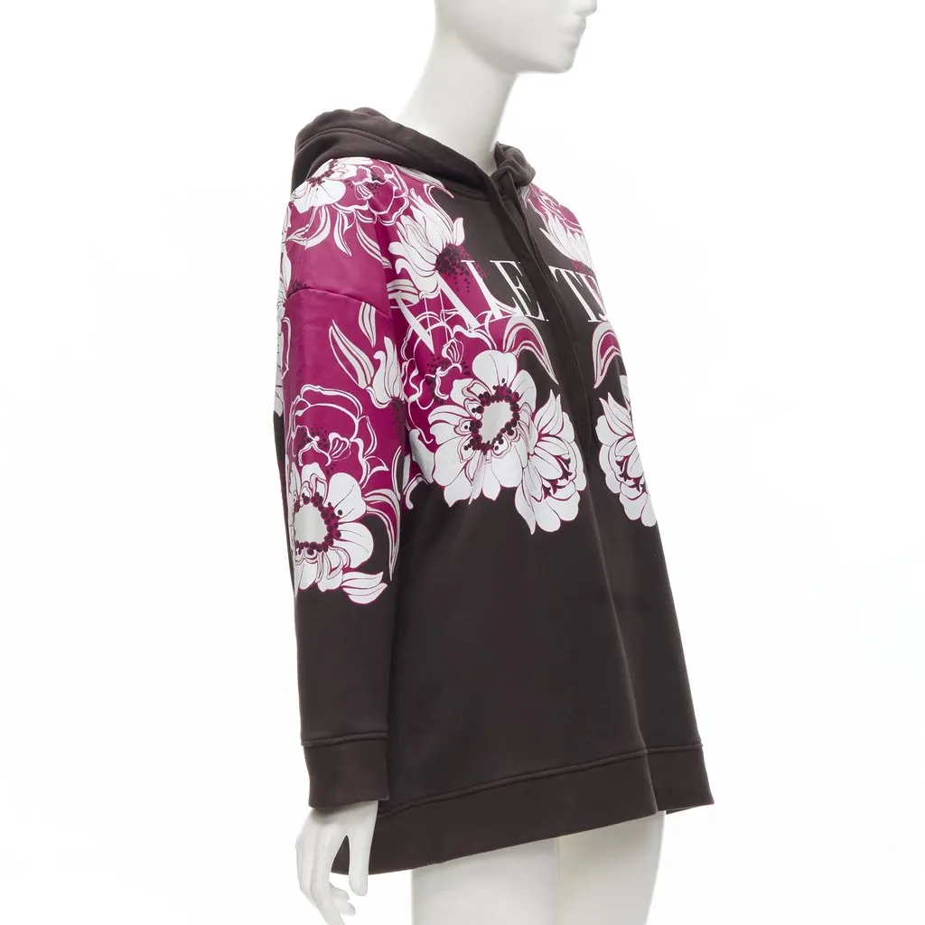 Valentino Floral Print Hoodie Brown Cotton Very good - Inside View