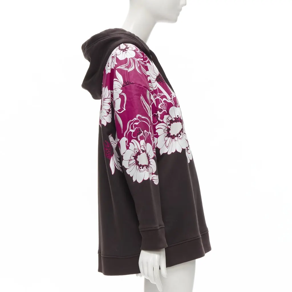 Valentino Floral Print Hoodie Brown Cotton Very good - Model View