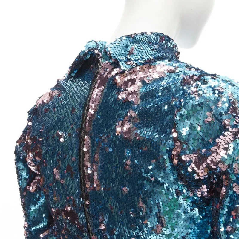 Halpern Sequin Flared Top Blue Polyester Never worn - Back View
