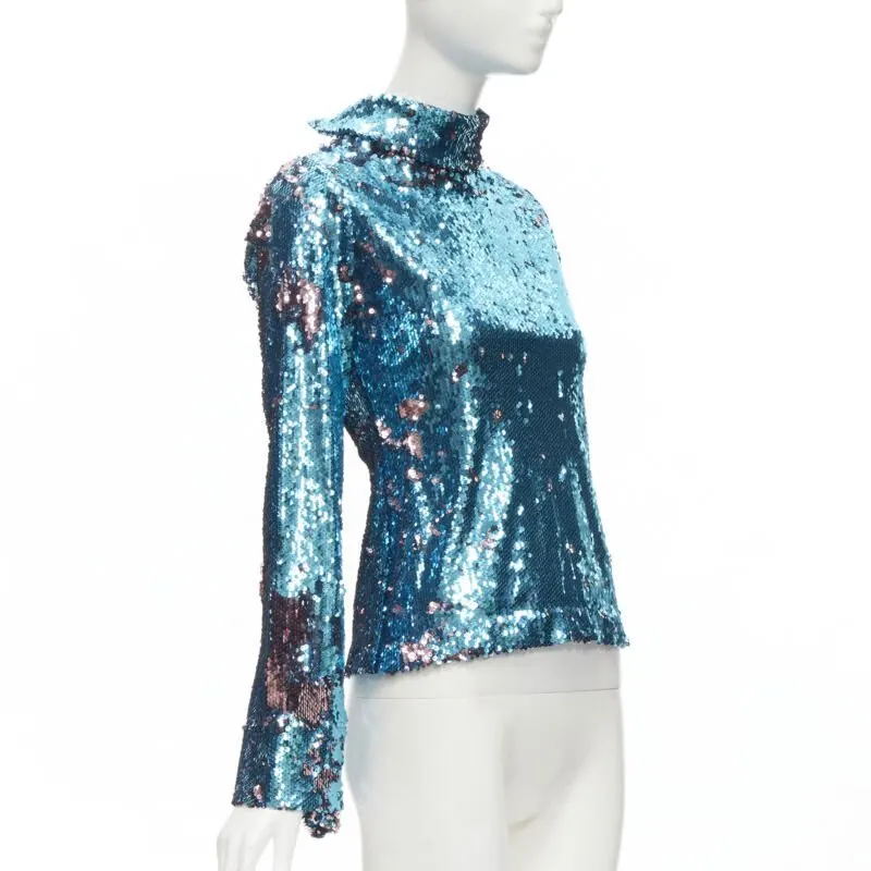 Halpern Sequin Flared Top Blue Polyester Never worn - Inside View