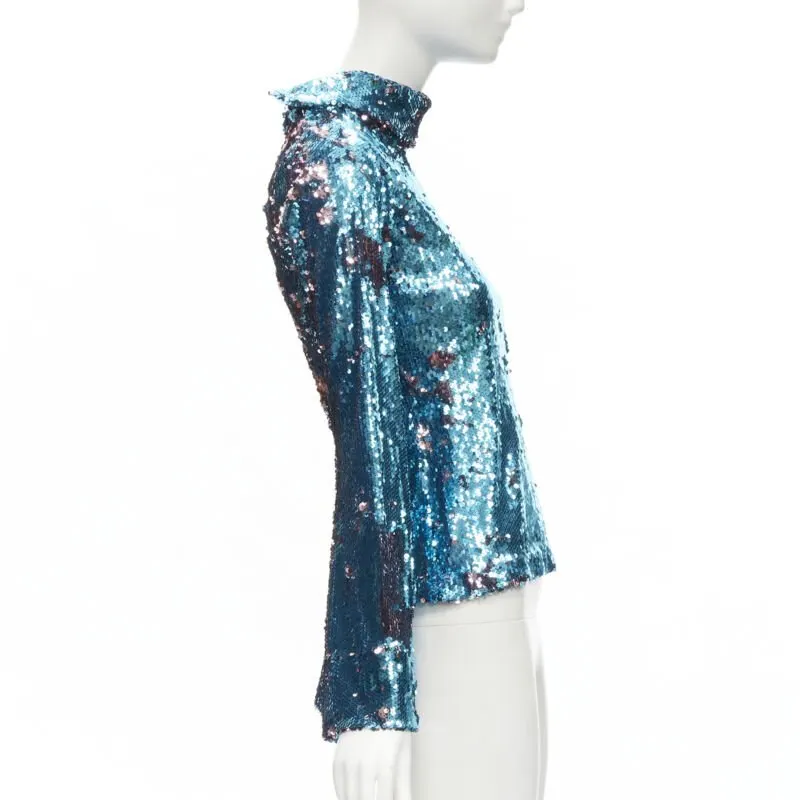 Halpern Sequin Flared Top Blue Polyester Never worn - Model View