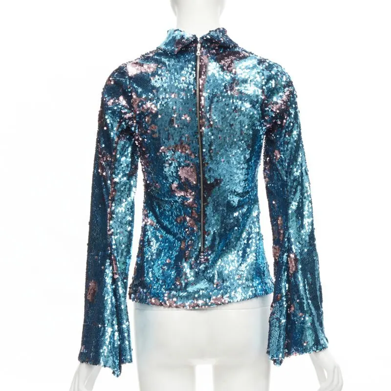 Halpern Sequin Flared Top Blue Polyester Never worn - Box View