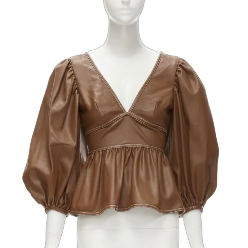 Staud Faux Leather Top Brown Polyester Never worn - Front View