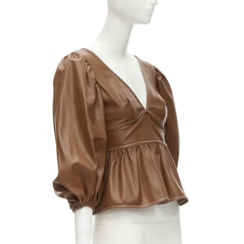 Staud Faux Leather Top Brown Polyester Never worn - Inside View