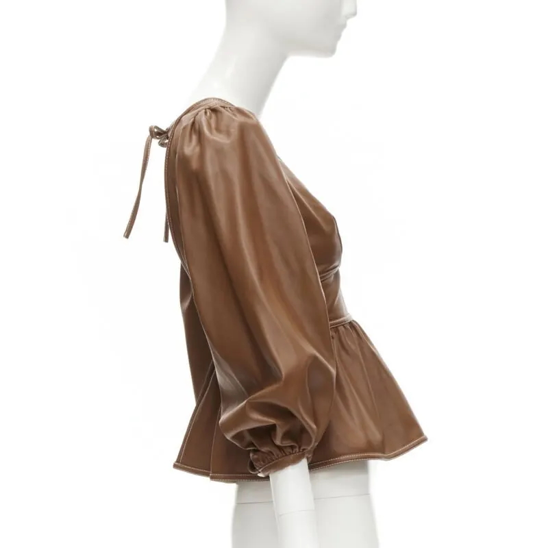 Staud Faux Leather Top Brown Polyester Never worn - Model View