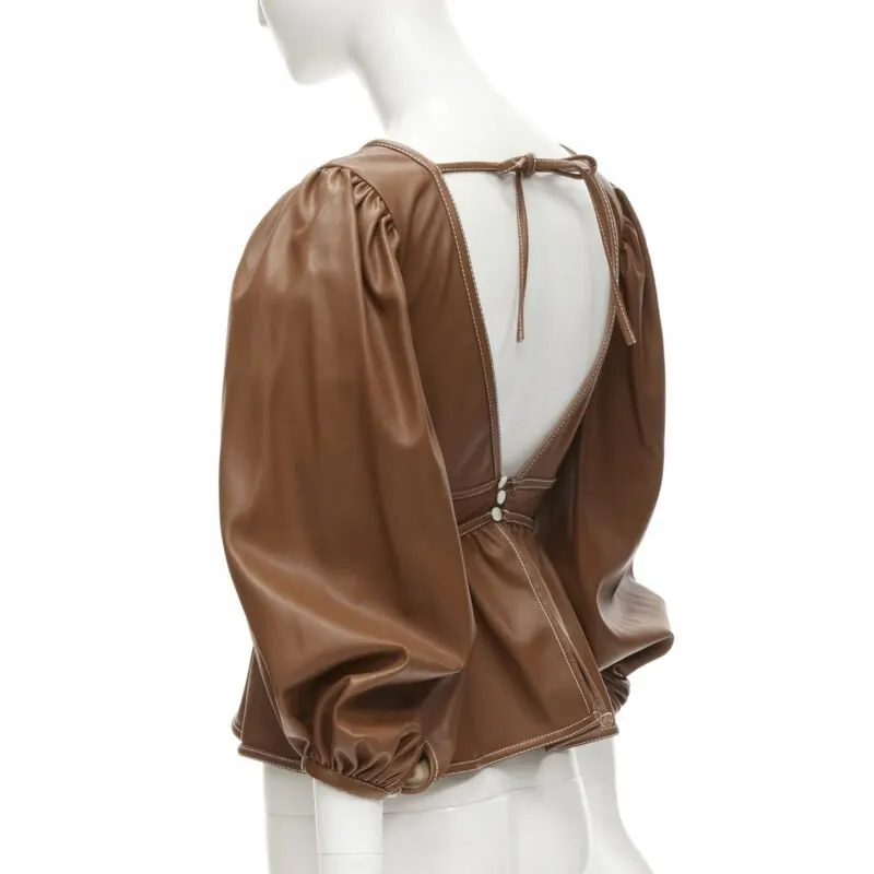 Staud Faux Leather Top Brown Polyester Never worn - Box View