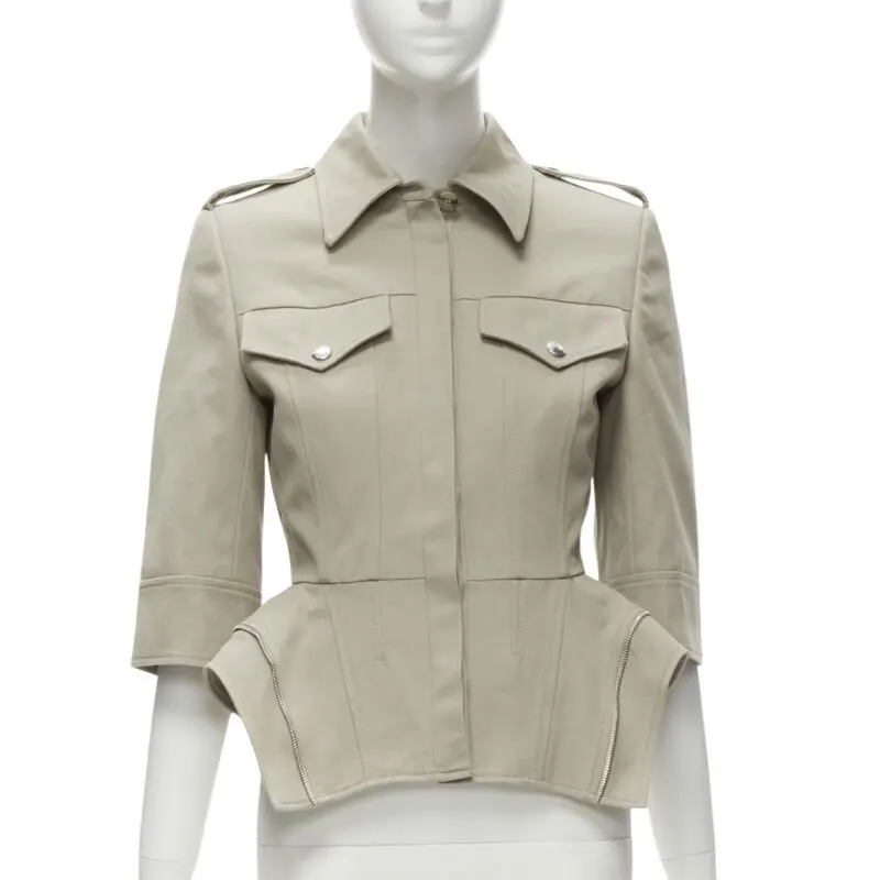 Alexander McQueen Zipper Trim Jacket Grey Cotton Never worn - Front View
