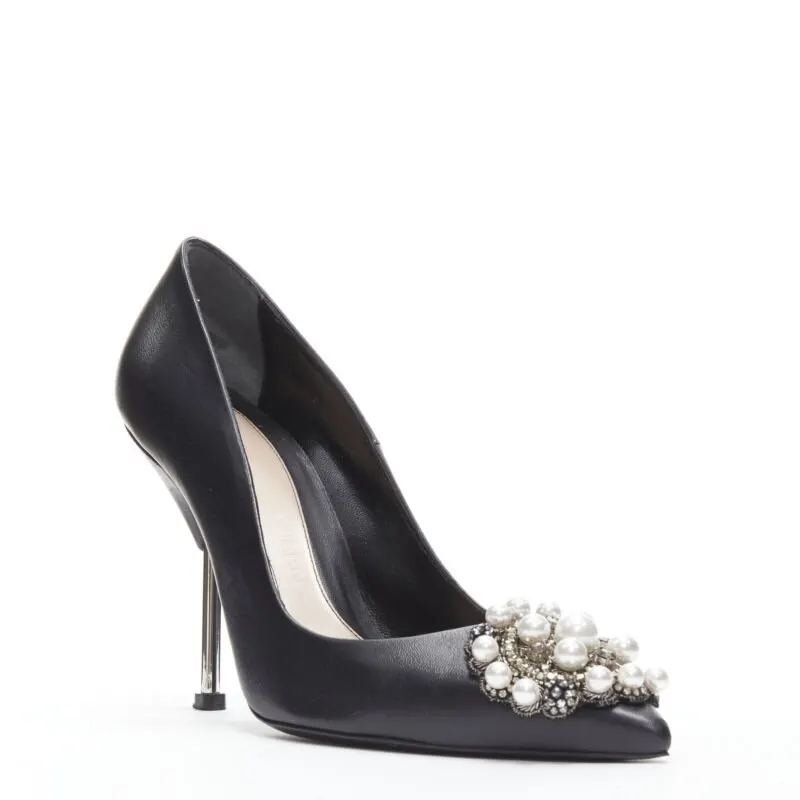 Alexander McQueen Pearl Stiletto Pumps Black Leather Very good - Front View