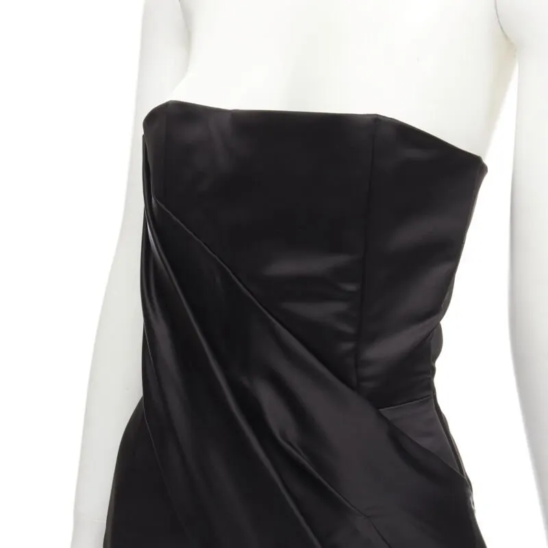 Halpern Black Satin Draped Dress Black Polyester Never worn - Back View