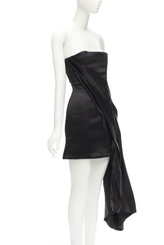 Halpern Black Satin Draped Dress Black Polyester Never worn - Inside View