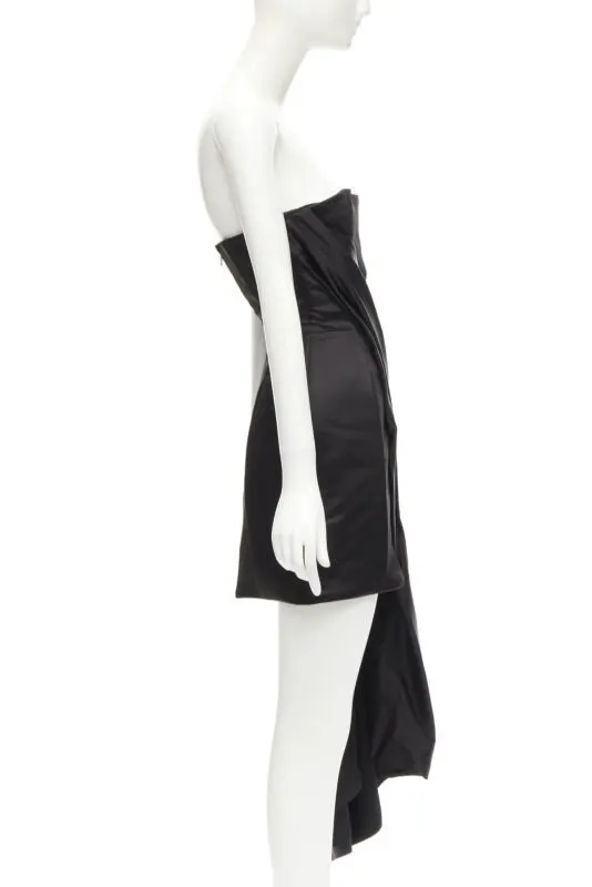 Halpern Black Satin Draped Dress Black Polyester Never worn - Model View