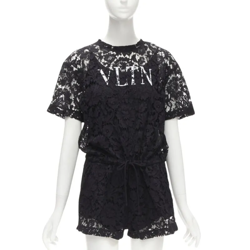 Valentino Black Floral Romper Black Polyester Never worn - Front View
