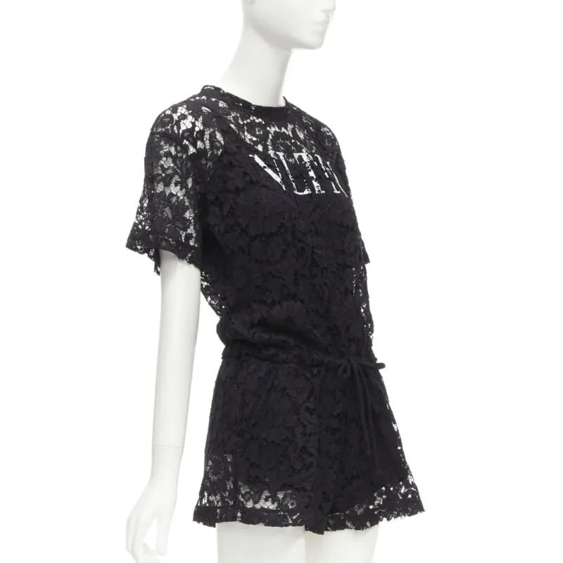 Valentino Black Floral Romper Black Polyester Never worn - Inside View