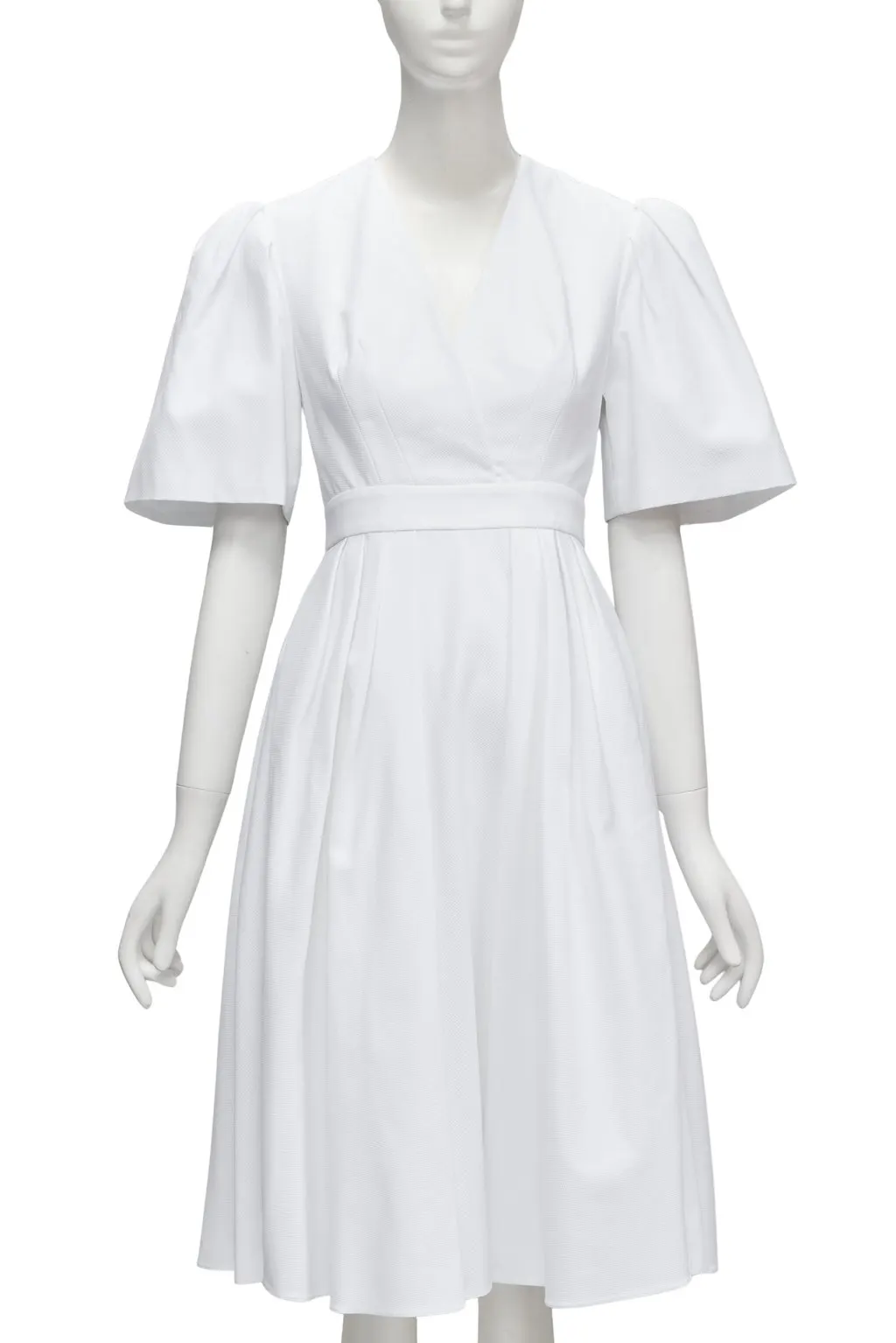Alexander McQueen White Bell Sleeve Dress White Cotton Good - Front View