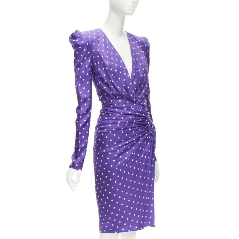 Alexandre Vauthier Purple Polka Dot Dress Purple Silk Never worn - Front View