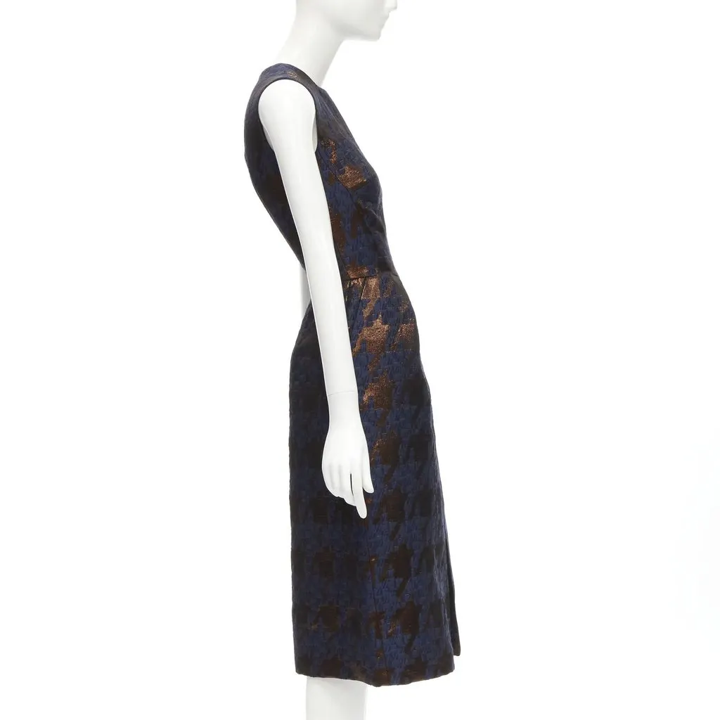 Martin Grant Copper Jacquard Dress Brown Polyester Never worn - Model View