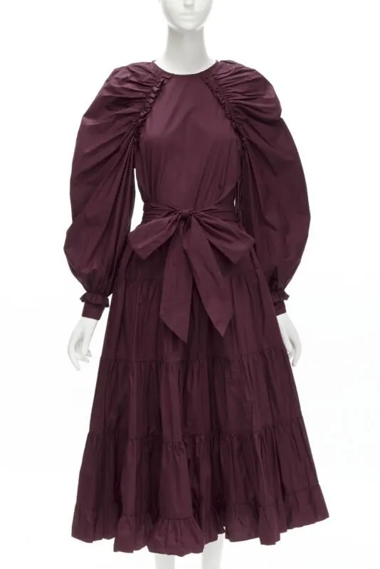 Ulla Johnson Burgundy Bow Midi Dress Burgundy Cotton Never worn - Front View