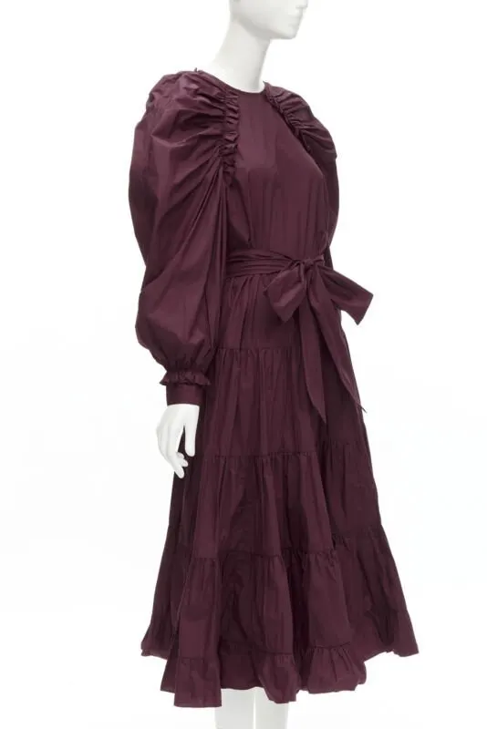 Ulla Johnson Burgundy Bow Midi Dress Burgundy Cotton Never worn - Inside View