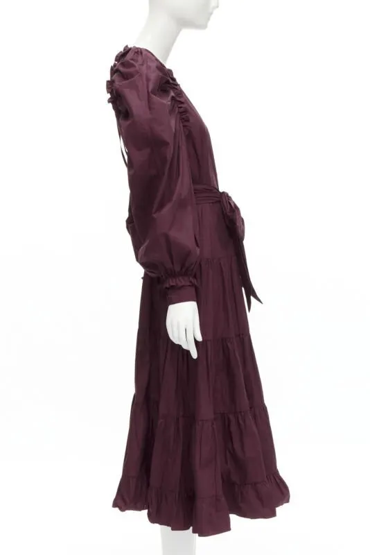 Ulla Johnson Burgundy Bow Midi Dress Burgundy Cotton Never worn - Model View