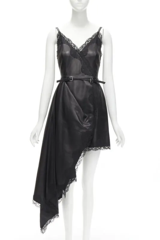 Alexander McQueen Black Leather Wrap Dress Black Leather Never worn - Front View