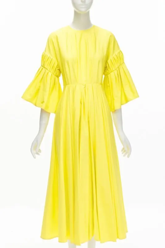 Roksanda Yellow Pleated A-Line Dress Yellow Cotton Never worn - Front View