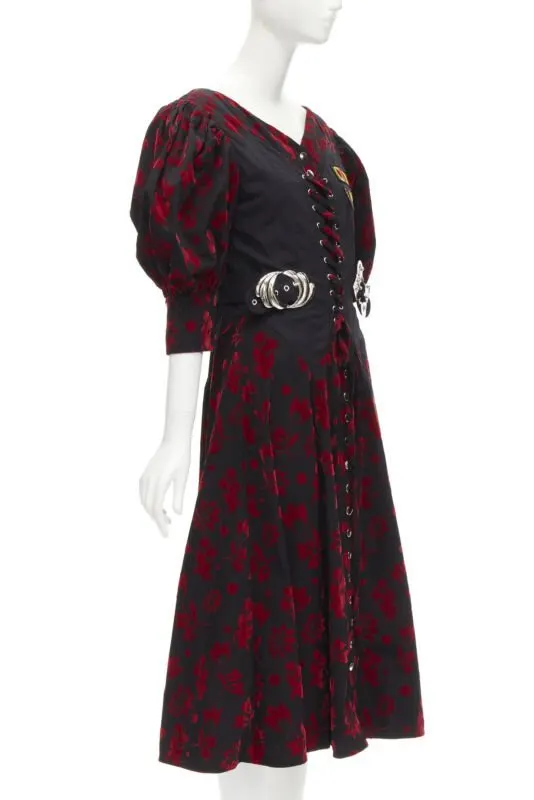 Chopova Lowena Red Velvet Victorian Dress Black Cotton Never worn - Inside View