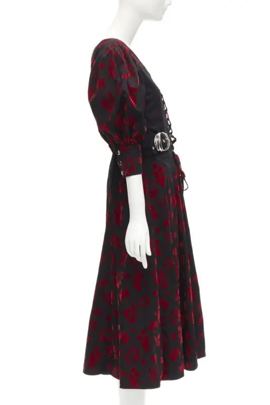 Chopova Lowena Red Velvet Victorian Dress Black Cotton Never worn - Model View