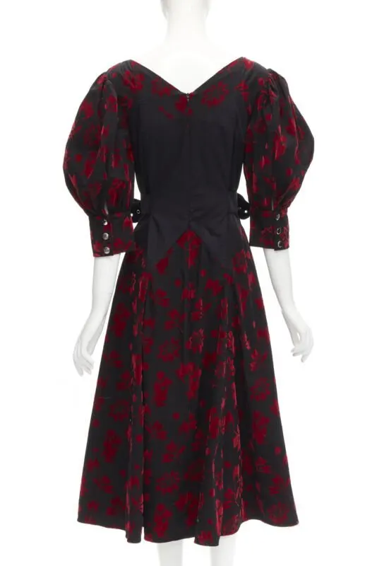 Chopova Lowena Red Velvet Victorian Dress Black Cotton Never worn - Box View