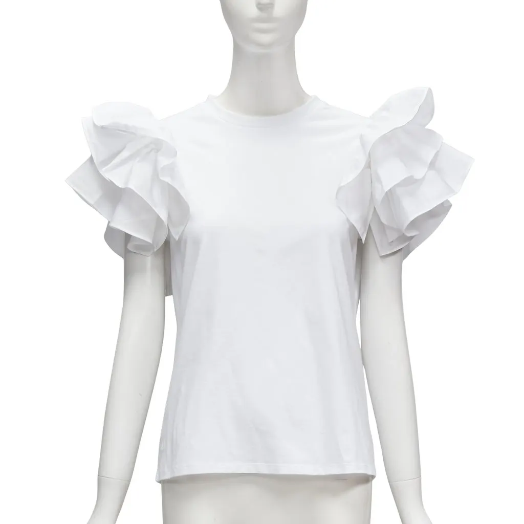 Alexander McQueen Ruffle Sleeve T-Shirt White Cotton Never worn - Front View