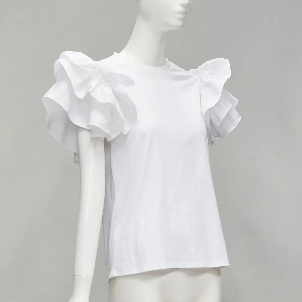 Alexander McQueen Ruffle Sleeve T-Shirt White Cotton Never worn - Inside View