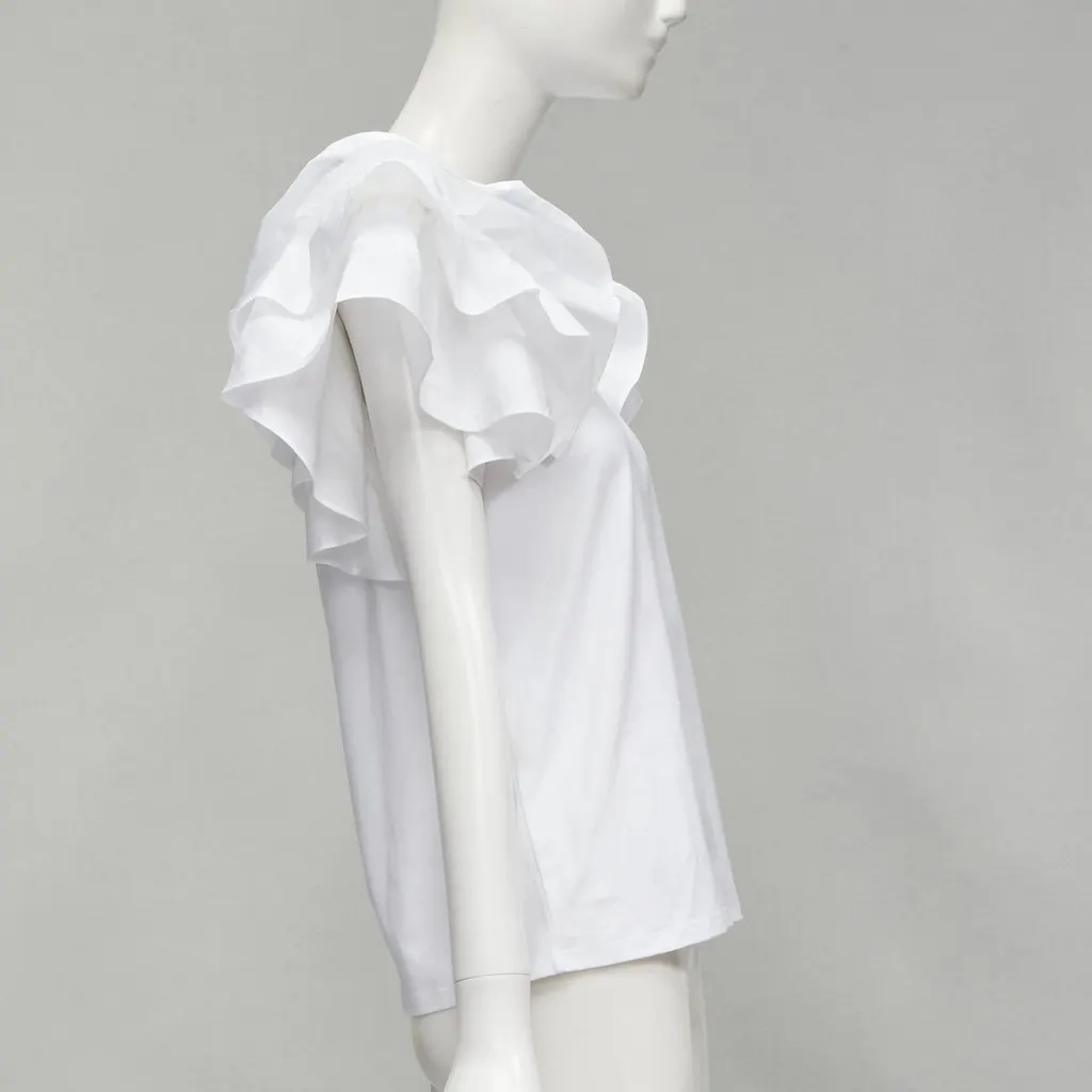 Alexander McQueen Ruffle Sleeve T-Shirt White Cotton Never worn - Model View