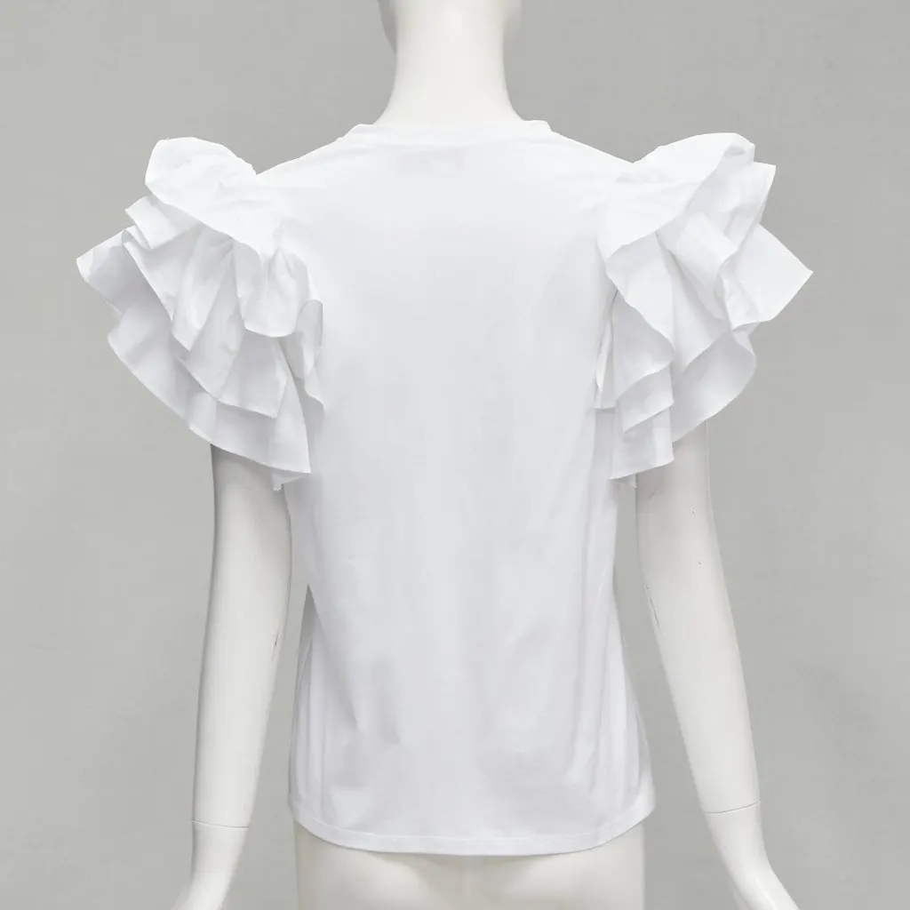 Alexander McQueen Ruffle Sleeve T-Shirt White Cotton Never worn - Box View
