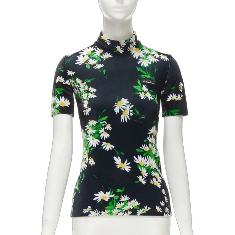 Richard Quinn Floral Velvet Top Black Velvet Never worn - Front View