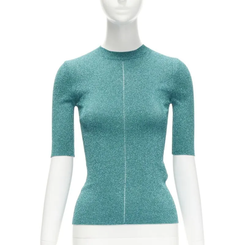 Saint Laurent Metallic Lattice Top Turquoise Polyester Never worn - Front View