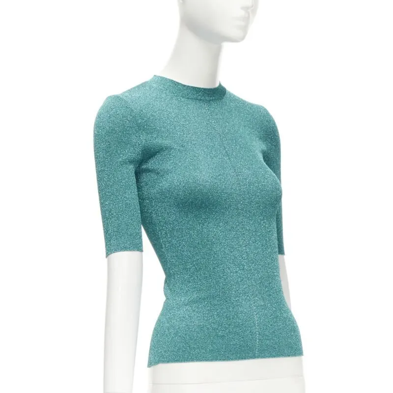 Saint Laurent Metallic Lattice Top Turquoise Polyester Never worn - Inside View