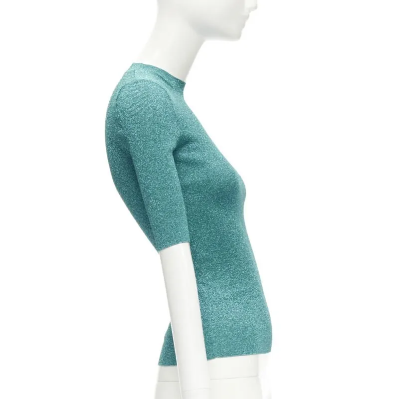 Saint Laurent Metallic Lattice Top Turquoise Polyester Never worn - Model View