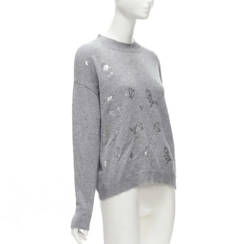 Ermanno Scervino Floral Pullover Top Grey Polyester Never worn - Inside View